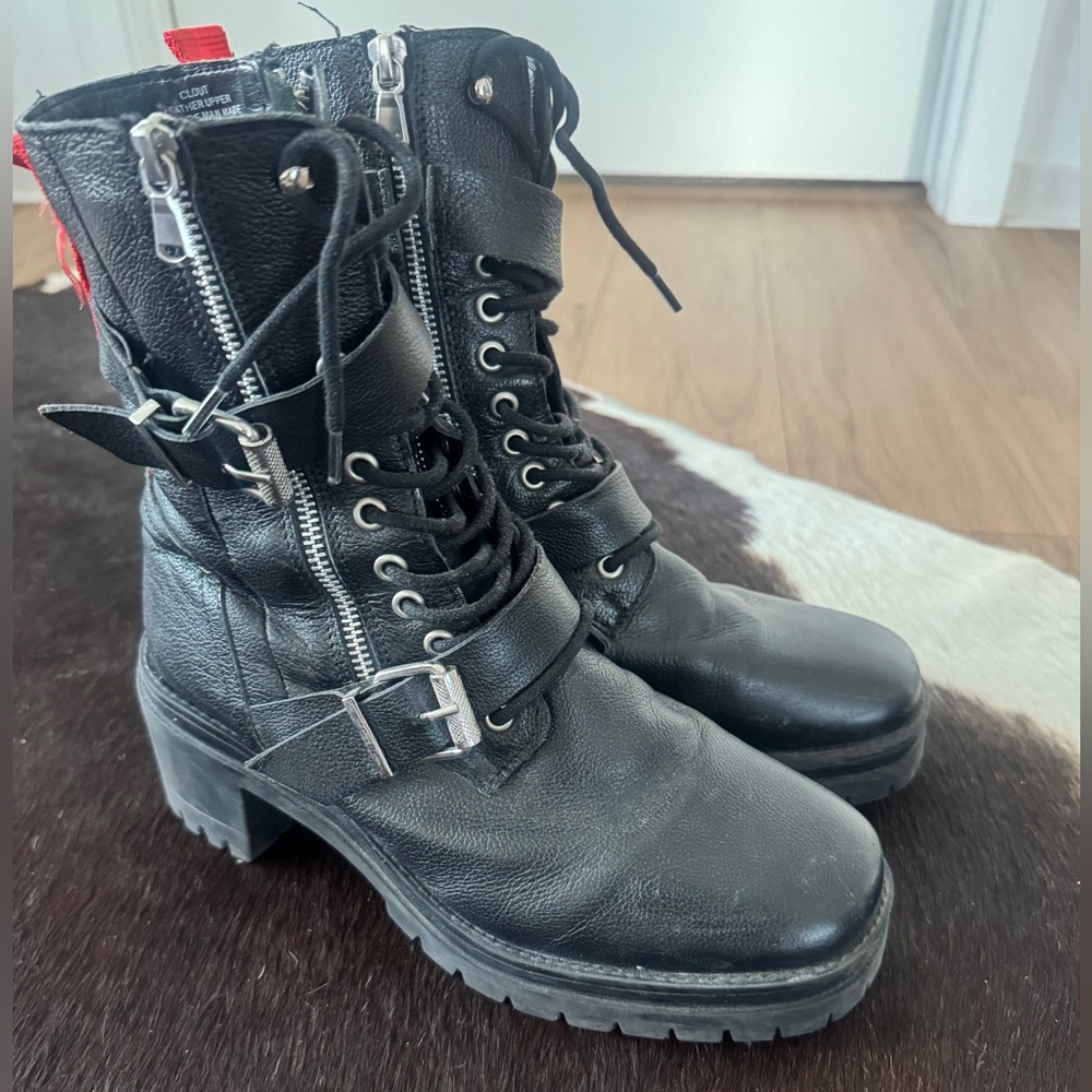 Charles David Black Leather Combat Boots size 9.5 women’s